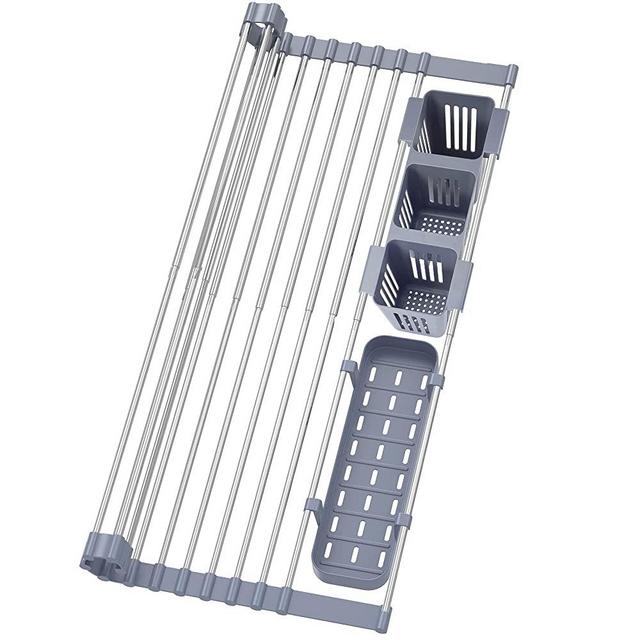 Tomorotec Triangle Roll-Up Dish Drying Rack for Sink Corner Small Foldable  Stainless Steel Over The Sink Multipurpose Kitchen Drainer Caddy Organizer Storage  Space Saver Shelf Holder (Gray)