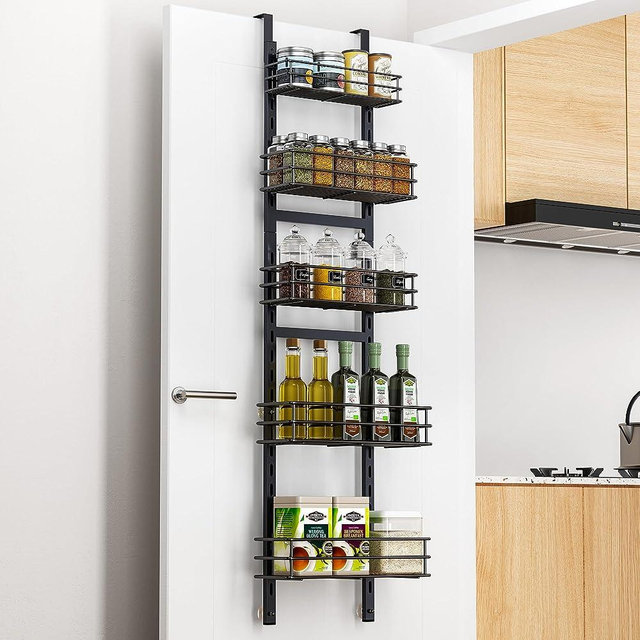Vetacsion Pantry Door Organizer 12 Inch Wide, 5 Tier Hanging Adjustable Over the Door Spice Rack For Narrow Space