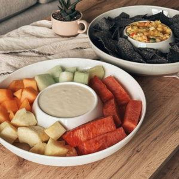 PFALTZGRAFF - Ceramic Square Chip & Dip Dish with Bamboo Bottom