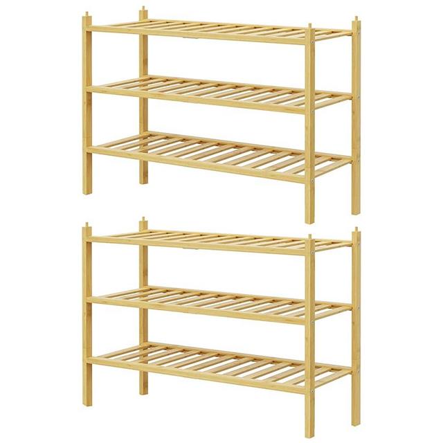 BAMFOX 6 Tier Shoe Rack,Bamboo Stackable Shoe Storage Organizer Unit Entryway Shelf for Closet,2 Pack 3-Tier