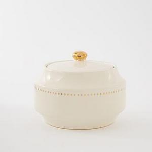 Fishs Eddy Gilded Sugar Bowl, Stripe Dots, Gold