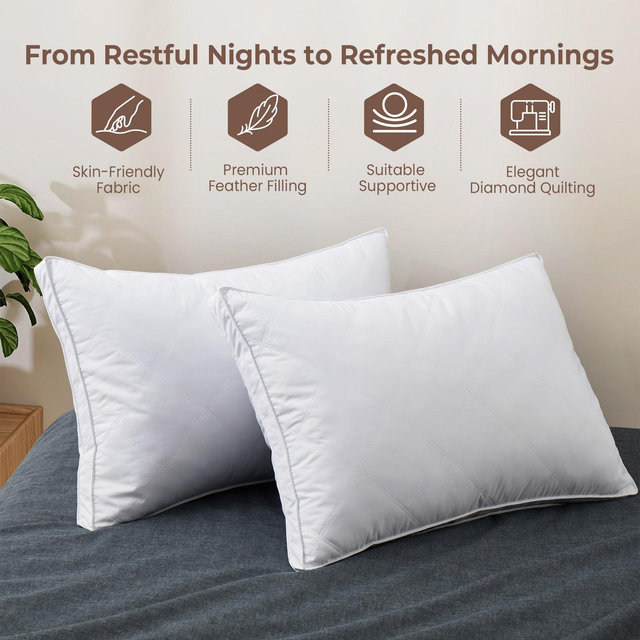 Peace Nest 2-Pack Medium Firm Diamond Quilted Feather Pillow with Gusset Design, Queen