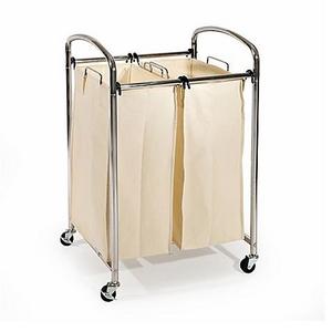 Seville Classics 2-Bag Laundry Sorter Hamper Cart in Chrome