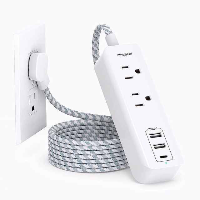 Cruise Essentials, USB C Travel Power Strip, Flat Plug Power Strip with 2 Outlets 3 USB Ports (1 USB C), 5ft Flat Extension Cord USB Charging Station, Non Surge Protector for Cruise Ship, Travel, Home
