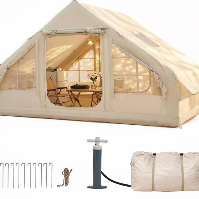 Aoxun Inflatable Camping Tent for 4-8 Person, Instant Setup Family Size Tent, Waterproof Windproof Outdoor Shelter with UV Protection, Lightweight Portable for Camping, Beach, Festivals