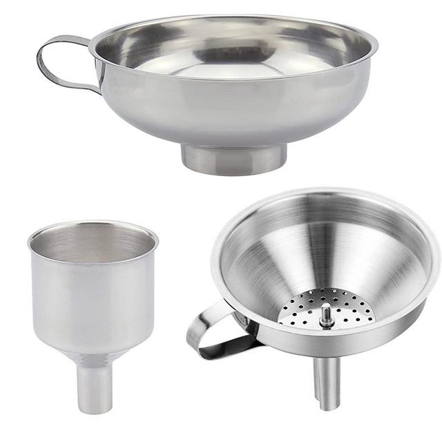3 Pieces Funnel Durable Stainless Steel Kitchen Funnels with Strainer-Ideal for Transferring of Spices Liquid Powder Bean jam Canning Dishwasher Safe Funnels Set