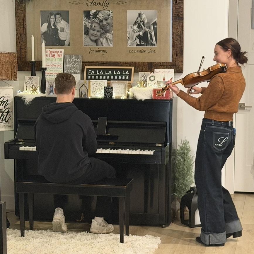 Playing music together for a family dinner in Idaho