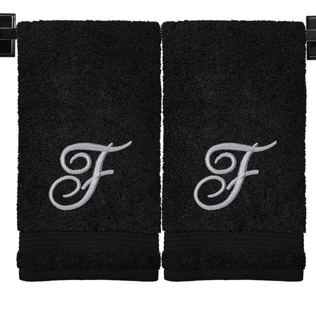 Custom Luxury Towels Monogrammed Hand Towels for Bathroom | Set of 2 | Genuine Turkish Towels | Choose Towel and Thread Color | A - Z | Monogrammed Towels with Embroidered Script Font