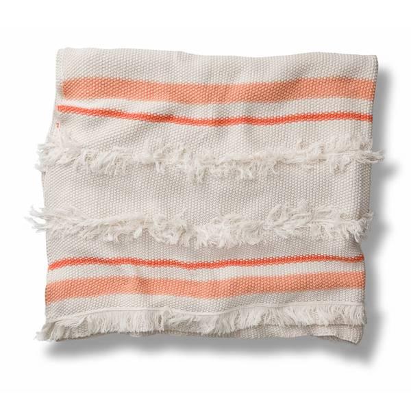 Rebecca Atwood - Stripe Fringe Knit Throw in Cream & Coral