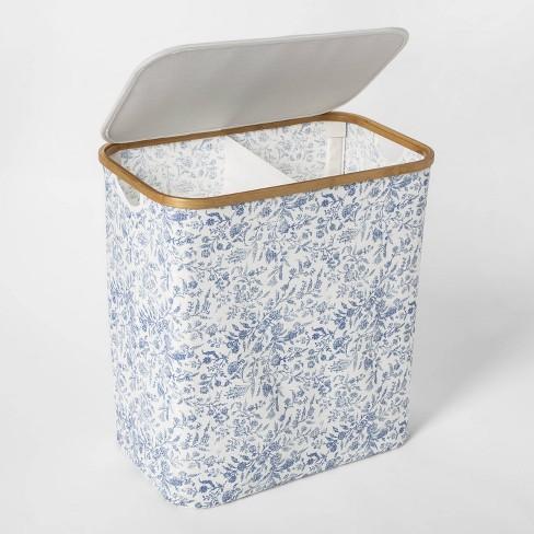Soft Sided Laundry Hamper With Bamboo Rim Lid Floral Blue - Threshold™