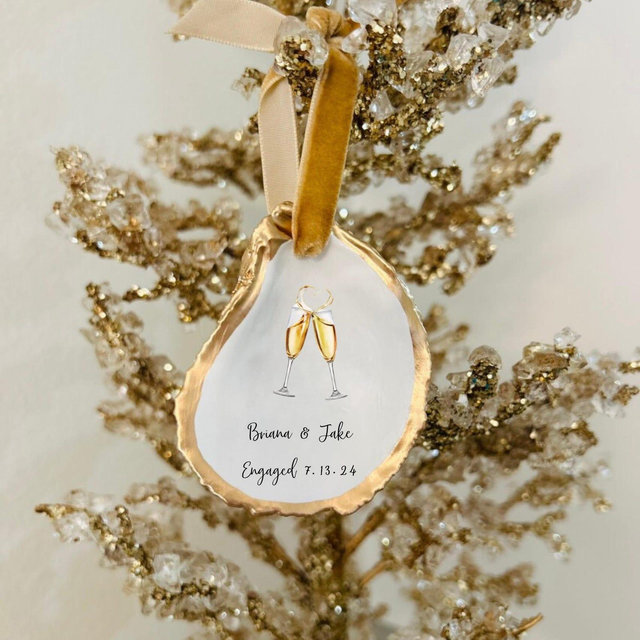 Clink Clink, Hooray Engagement Ornament, Wedding Ornaments, Oyster Shell Ornaments, Wedding Favors, Engagement Gifts, Bridesmaid Gifts