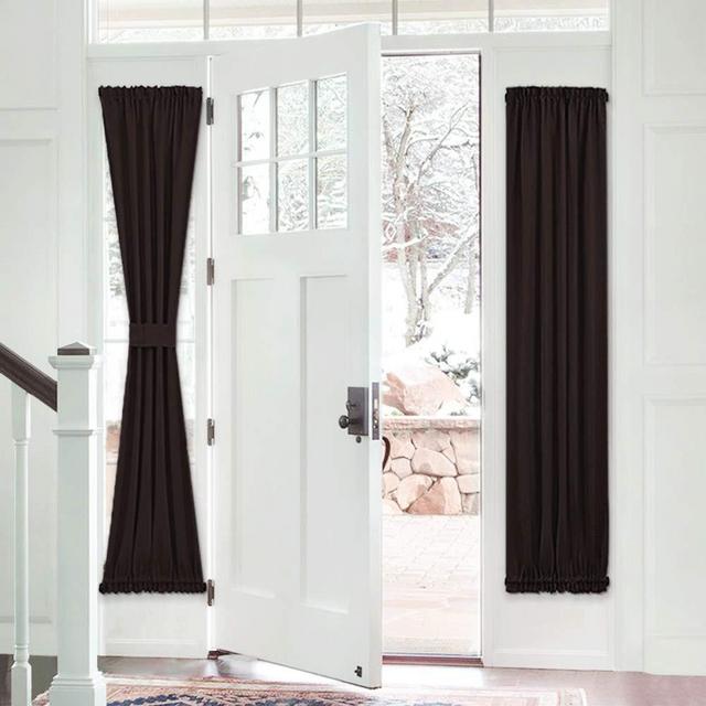 PONY DANCE Blackout Door Curtain - Rod Pocket Panels Window Curtain Drapery Sidelight Block Privacy Protect for Sliding Glass French Door with Bonus Tieback, 25 W x 72 L, Brown, 1 PC