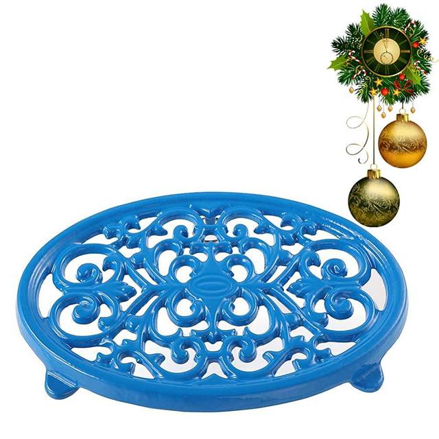 Round Cast Iron Trivet Royal Blue Trivet Mats Metal Trivets for Kitchen Dining Table Oval Shape
