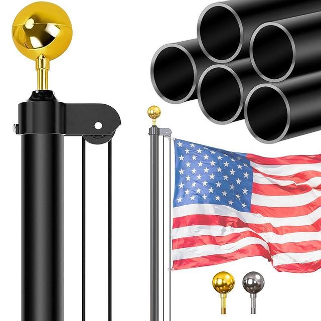 16 Ft Flag Poles for Outside House Inground - 13 Gauge Super Thick Flag Pole Kit - Heavy Duty Aluminum Flagpole with 3x5 American Flag - Outdoor Sectional Flagpoles for Yard, Residential, Commercial