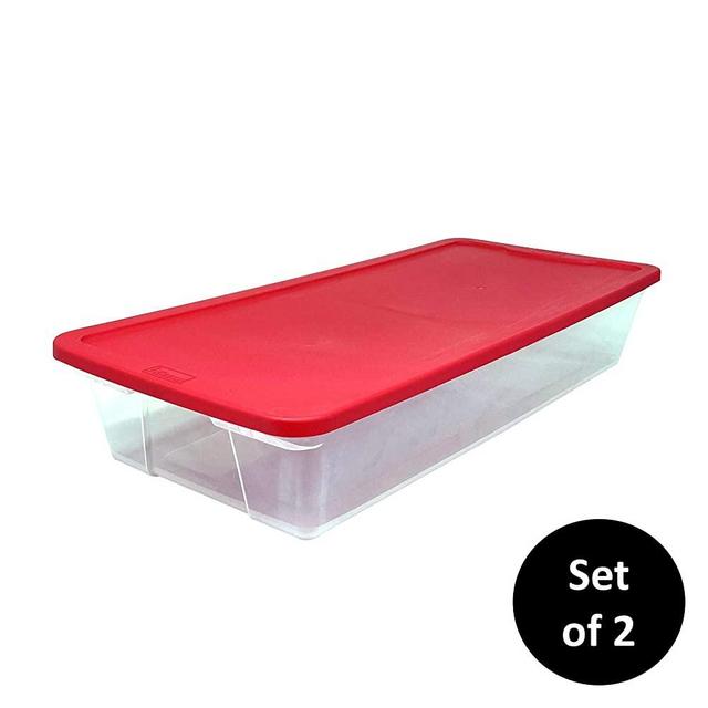 HOMZ Holiday Plastic Storage Container, 41 Quart - 34.375" x 15.5" x 6", Red, 2 Pack