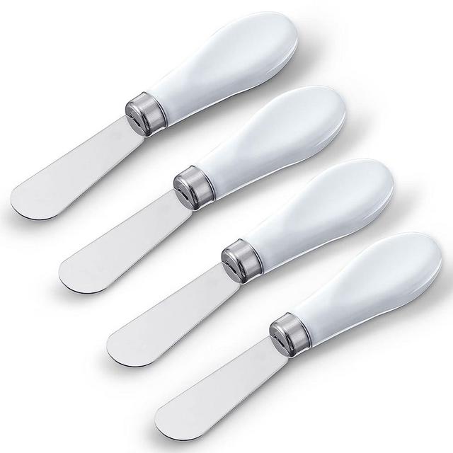 Mixweer 4 Pcs Butter Knife Stainless Steel Butter Spreader Knife with White Porcelain Handle Wide Blade Cheese Knife Spreader for Kitchen Use, 5.1 Inch