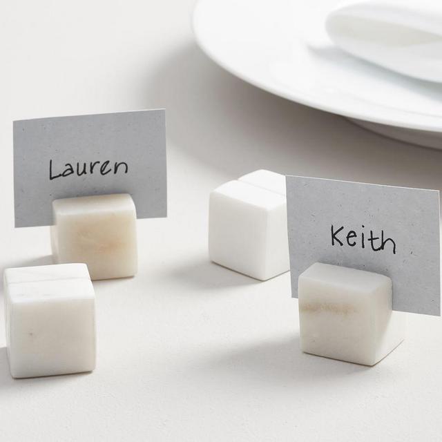 White Marble Place Card Holder, Set of 4