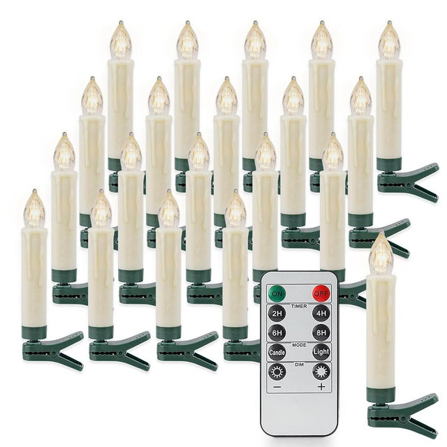Rhytsing Set of 20 Clip On Candles for Christmas Tree with Remote, Battery Operated LED Candle Lights with Timer, Wax Dripping Design, Indoor and Outdoor use