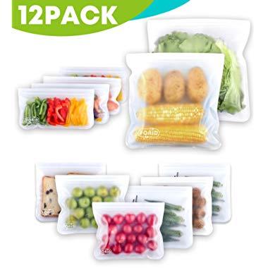 Reusable Storage Bags - 12 Pack EXTRA THICK Freezer bags (2 Reusable Gallon Bags & 6 Reusable Sandwich Bags & 4 Reusable Snack Bags) FDA Grade Leakproof ziplock lunch bag for Food Travel Items Storage
