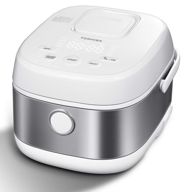 Toshiba Low Carb Digital Programmable Multi-functional Rice Cooker, Slow Cooker, Steamer Warmer, 5.5 Cups Uncooked with Fuzzy Logic and One-Touch Cooking, 24 Hour Delay Timer and Auto Keep Warm Feature, White