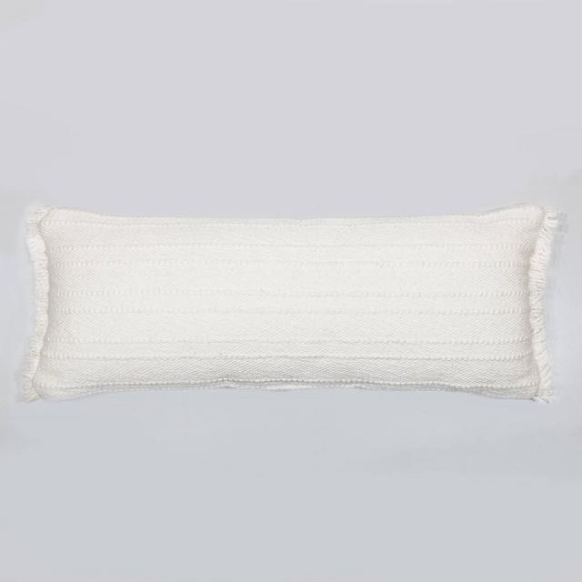 14"x36" Oversized Cotton Textured Striped Lumbar Throw Pillow with Fringe Cream - Threshold™
