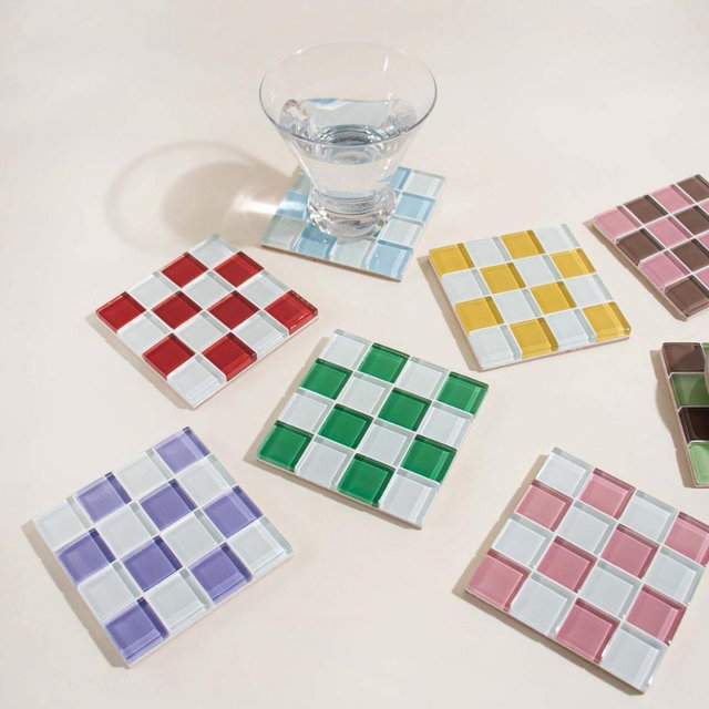 Subtle Art Studios Chocolate Checkered Glass Tile Coaster