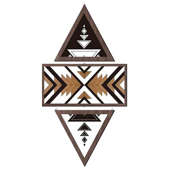 3 Pieces Wooden Aztec Sign Wall Art Farmhouse Home Wall Decor Wood Geometric Wall Hanging for Bedroom Living Room, Boho Wall Art Prints on Wood (Triangle Style)