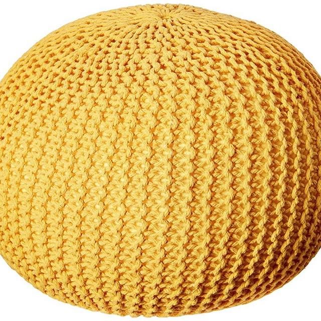Christopher Knight Home Belle Knitted Cotton Pouf, Yellow