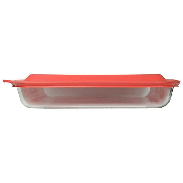 Pyrex 233 Oblong Rectangle Clear Glass Casserole Baking Dish & 233-PC Red Lid