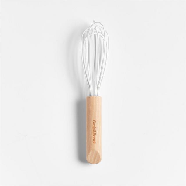 Crate & Barrel White Silicone and Wood 8" Whisk