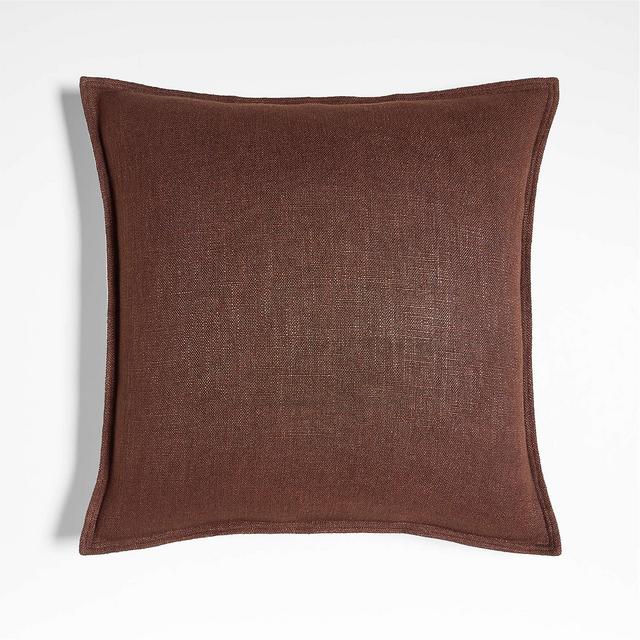 Auburn Brown Laundered Linen 20''x20" Pillow With Down Alternative Insert