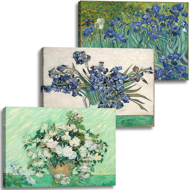 msspart Irises by Vincent Van Gogh Oil Painting - Roses Artwork Canvas Print Floral Wall Art Picture for Bedroom, Bathroom, Office Decor - 12"x16"x3 Piece