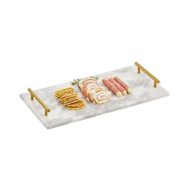 mDesign Marble Serving Tray Board + Handles for Entertaining, Marble/Soft Brass