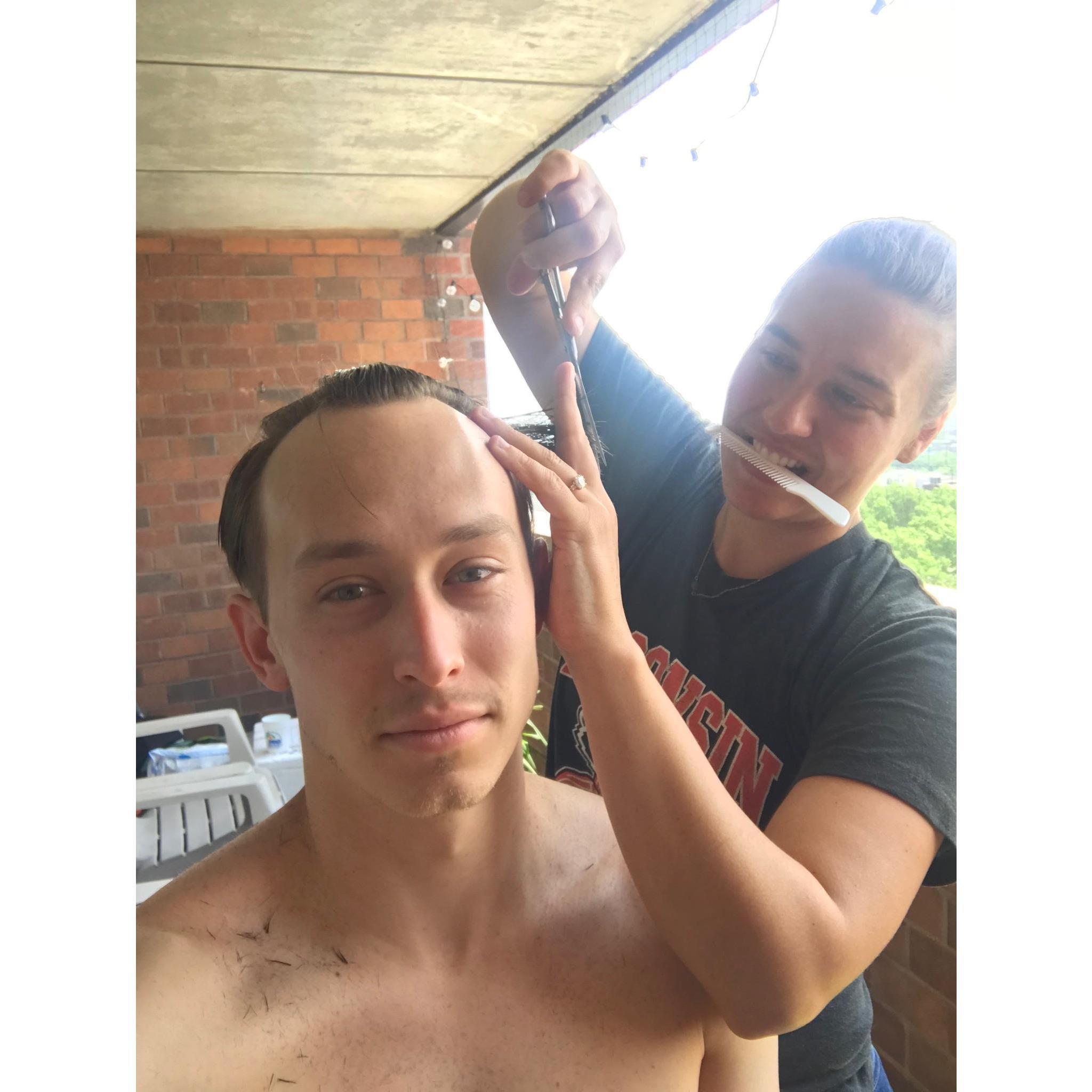 Quarantine hair cuts, NYC, Summer 2020.