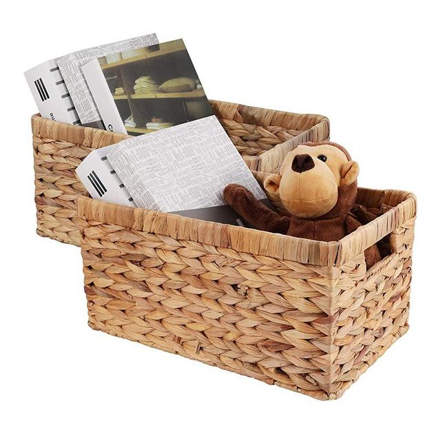 WJ eTrade Storage Baskets, Wicker Storage Baskets Bins, Water Hyacinth Hand-Woven Baskets for Organizing, Set of 2