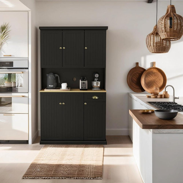 RASOO Pantry Storage Cabinet 71" Freestanding Adjustable Kitchen Pantries Buffet with Hutch Cupboard 6 Doors and 1 Drawer and Open Shlelf