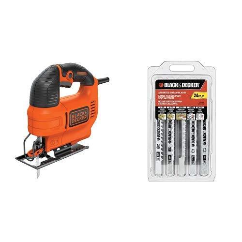 BLACK+DECKER BDEJS300C Jig Saw 4.5-Amp with BLACK+DECKER 75-626 Assorted Jigsaw Blades Set Wood and Metal 24-Pack