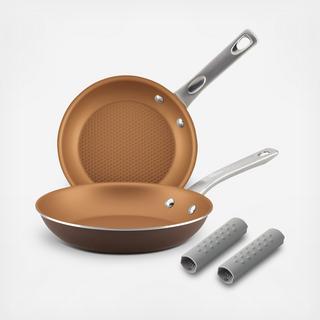 Porcelain Enamel 2-Piece Nonstick Skillet with Silicone Handle Sleeves