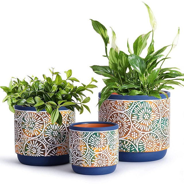 3 Piece Ceramic Plant pots - DeeCoo Indoor Flower Pots Set with Drainage Holes, 5.7/4.7/3.5/inch, Modern Decorative Flower pots Outdoor Plants Lilies, Cacti, Succulents, Snakes, and Bamboo (Blue)