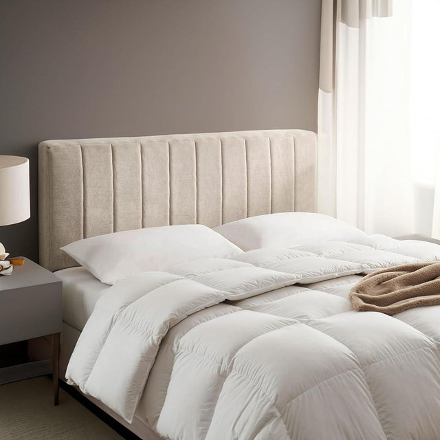 Upholstered Queen Headboard - Easy Assemble Channel Stitched Headboard Queen Size - Wall Mounted Headboards with 3D Soundproof Wall Panels Peel & Stick Floating Headboards, Beige