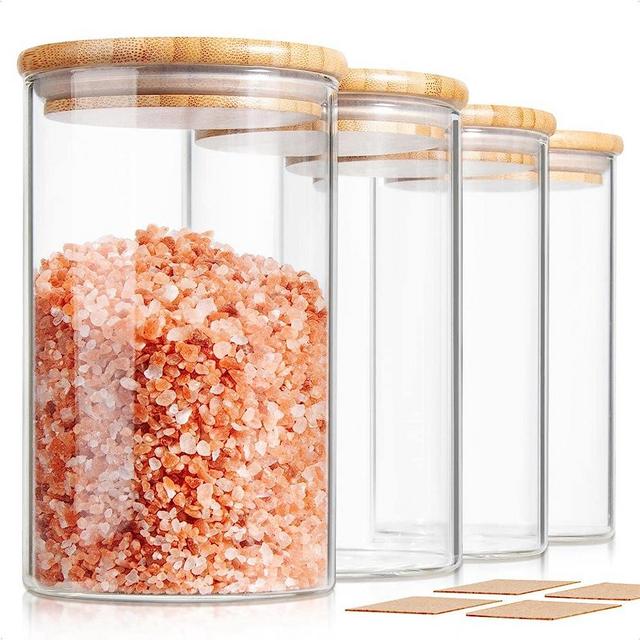 COCOYA 32 FL Oz Glass Jars with Bamboo Lid Set, 4Pack UPGRADE Thick Glass Pantry Storage Canisters Kitchen Medium Clear Food Containers, for Dry Foods Nut Bean Tea Candy Coffee Cereal Sugar Cookie