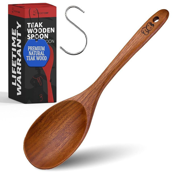 PriorityChef Premium Teak Wooden Spoon for Cooking - Wood Kitchen Utensil - Best Wooden Spoons for Cooking, Mixing, Baking and Serving - Large Wood Spoon for Nonstick Cookware
