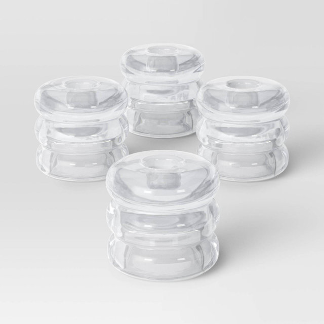 4pk Bubble Glass Taper Candle Holder Clear - Room Essentials™