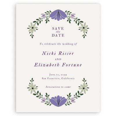Light Oatmeal, Purple Wedding Digital Save the Date - Terra Portrait