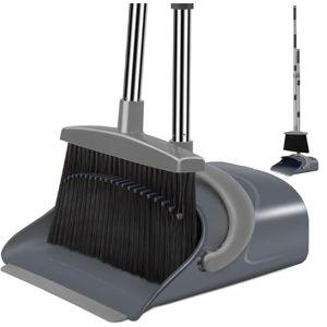 Broom and Dustpan Set, Dust pan with Long Handle, Broom with Dustpan Combo Set, Broom and Dustpan for Home, Indoor or Outdoor Cleaning Tool (Deep Gray&Light Gray)