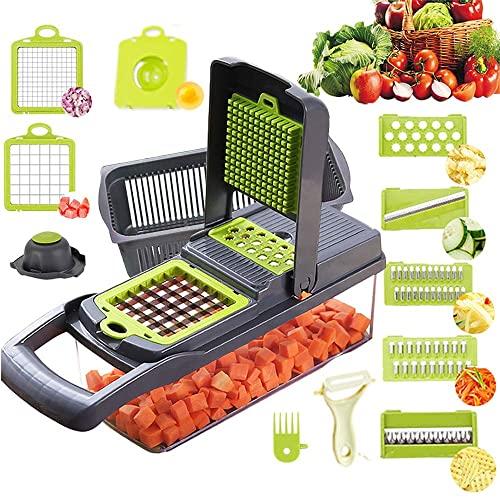 Vegetable Chopper Mandoline Slicer Cutter Chopper and Grater 11 in 1 Vegetable Slicer Potato Onion Chopper Veggie Chopper Dicer with Container Black