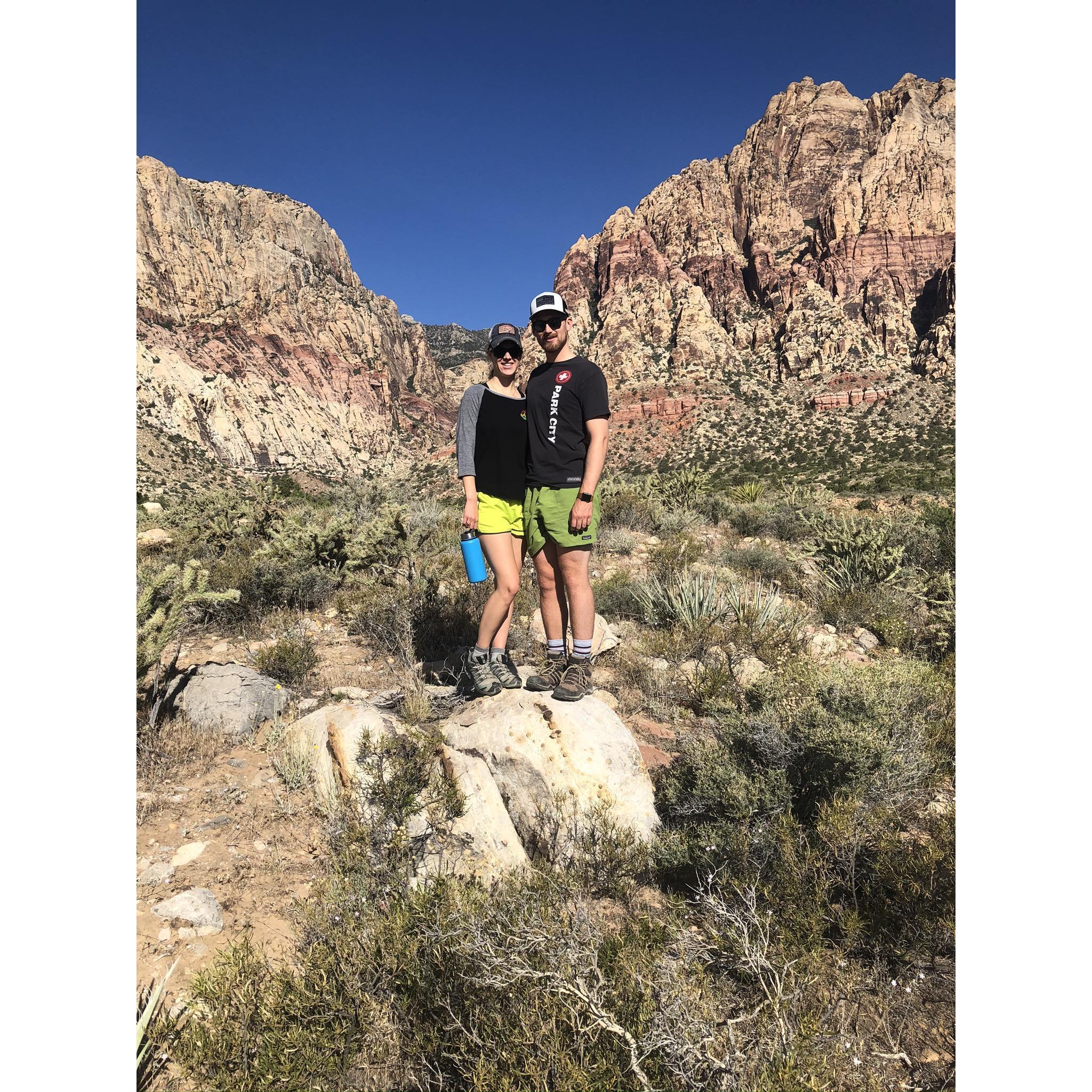 One of our adventures: This time hiking with Braydon Gaard (Groomsman) in Red Rock Canyon in Las Vegas, NV.
