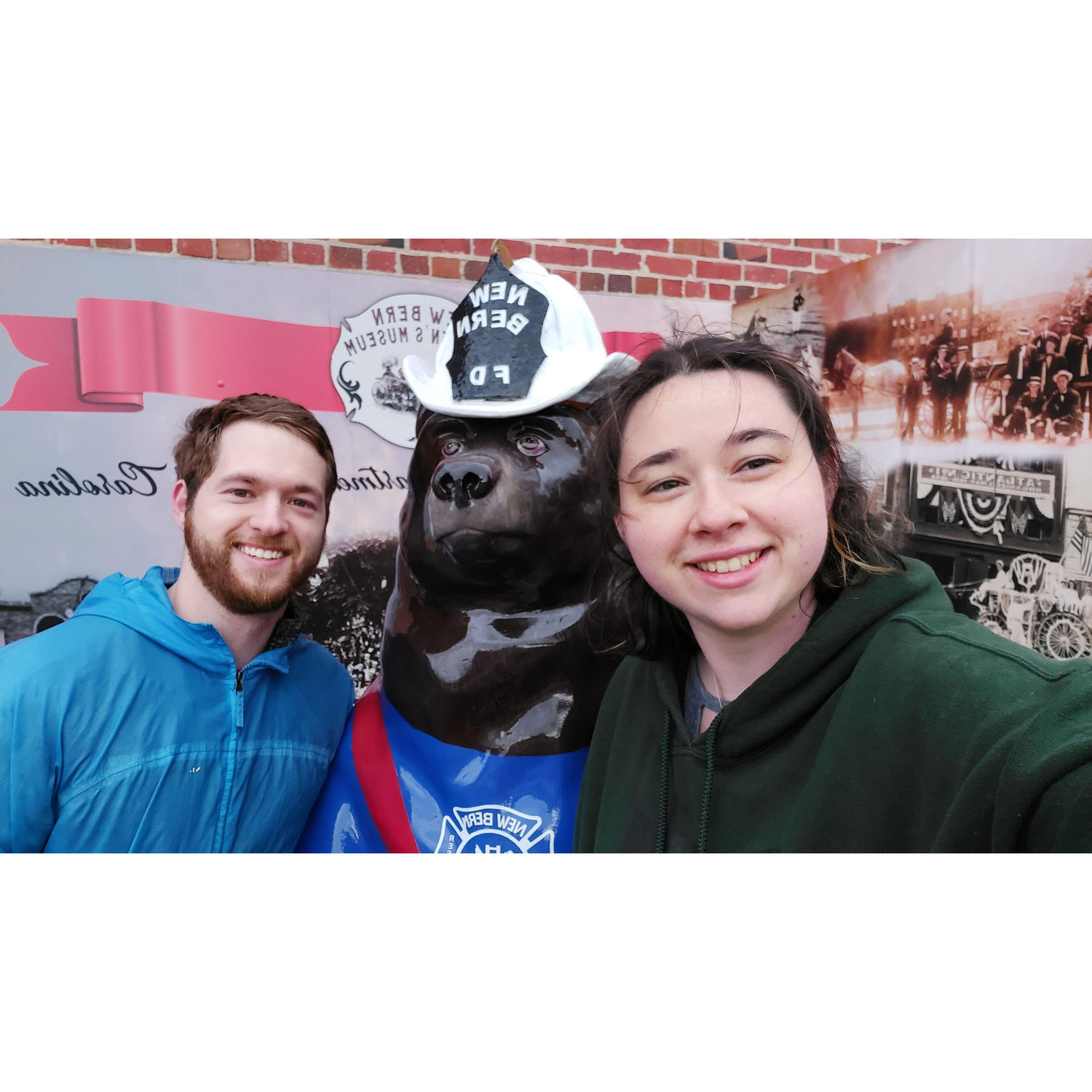 Exploring New Bern together and taking selfies with the bear statues! 3/22