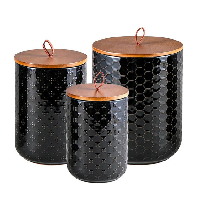 JOJUNO Black Ceramic Canister Set (Black)