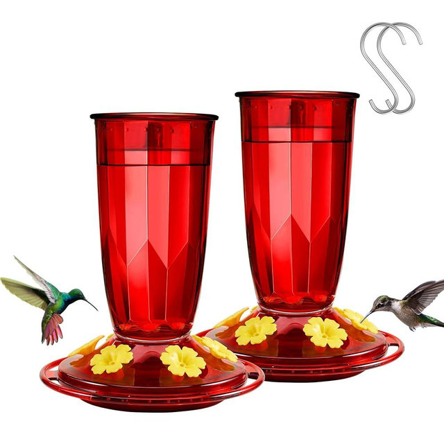 Kingsyard 2 Pack Hummingbird Feeder for Outdoors Hanging - 6 Bee Guard Feeding Ports & Built-in Ant Moat, Wild Bird Feeder for Outside Garden Yard Patio 16 Oz, Red
